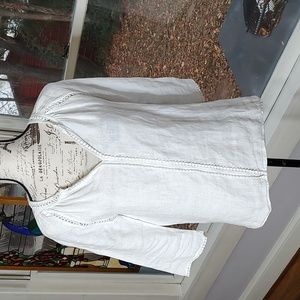 Lungo L'arno Linen White Blouse Boho Peasant Top SZ: Small